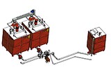 Ein Teil der zentralen Anmischküche, 2 Anmischbehälter mit Parallelanmischung und obenliegender Trogschnecke sowie Brauchwassertank.