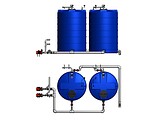 Detailansicht der beiden 10.000ltr Wasservorratsbehälter.